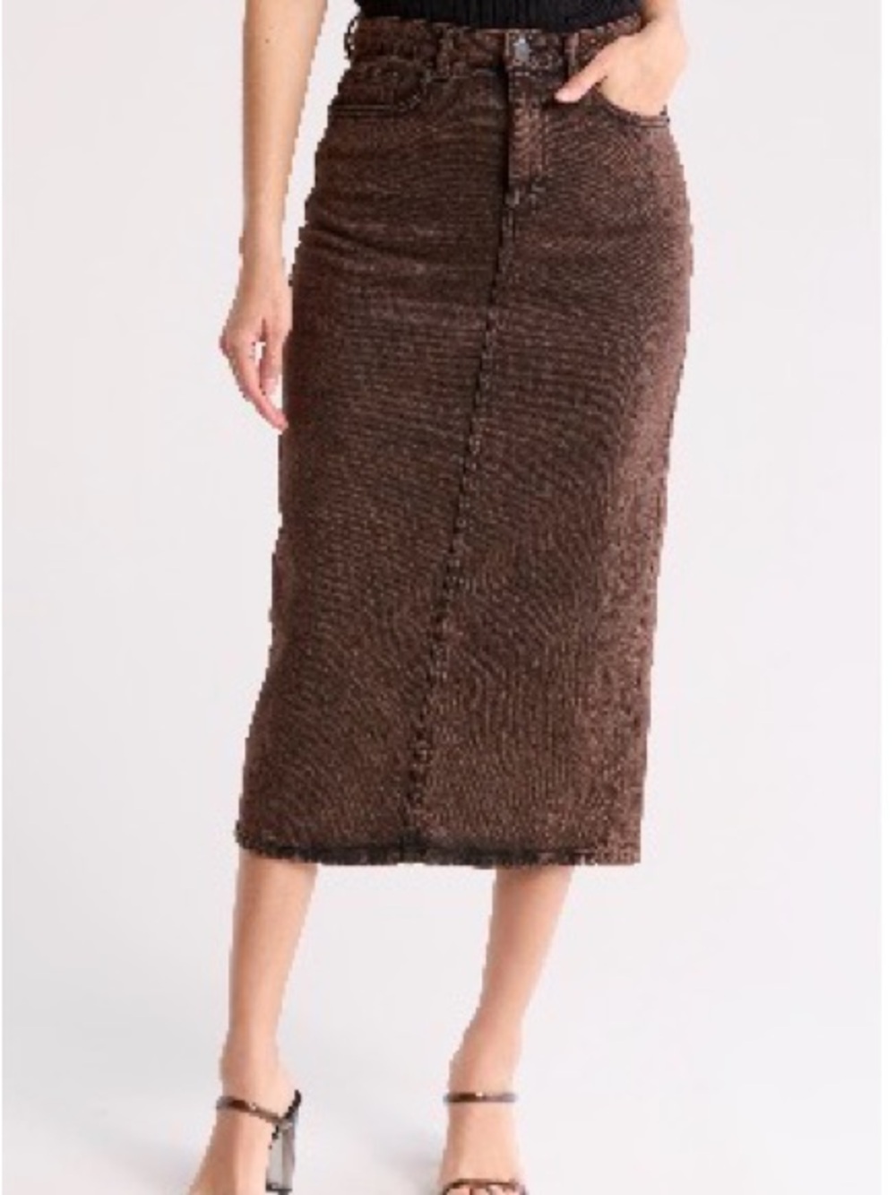 Vero Moda Brown Denim Midi Pencil Skirt